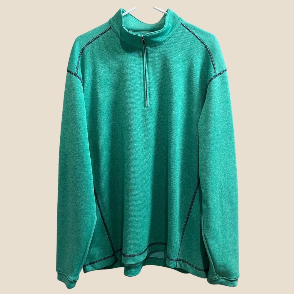Pebble Beach Pullover Mens Large Green Performance Quarter Zip Contrast Stitch